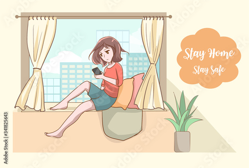 self quarantine at home during pandemic coronavirus (Covid-19 or 2019-ncov) Infographic concept stay home stay safe