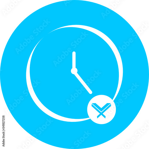 Learning time, clock, watch in blue circle icon. Concept of UI design elements. Digital countdown app, user interface kit, mobile clock interface. It's time to study, think vector sign.