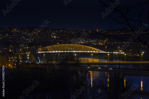 modern bridge at night prague czech republic