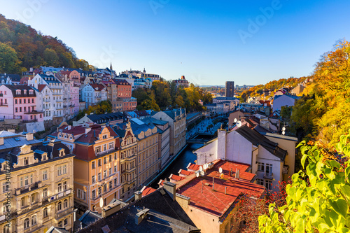 Autumn view of old town of Karlovy Vary  Carlsbad   Czech Republic  Europe