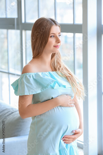 Beautiful young pregnant woman near window at home Free Download Beautiful young pregnant woman near window at home - GFXLoad