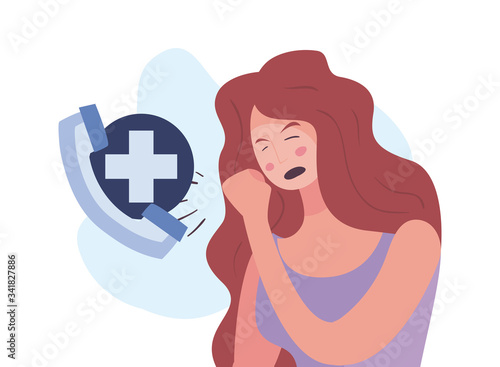 Woman with dry cough and phone vector design