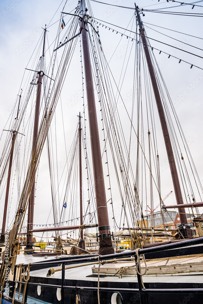 Detail of masts of the sail boat in Harlingen, Netherlands Detail of masts of the sail boat in Harlingen, Netherlands