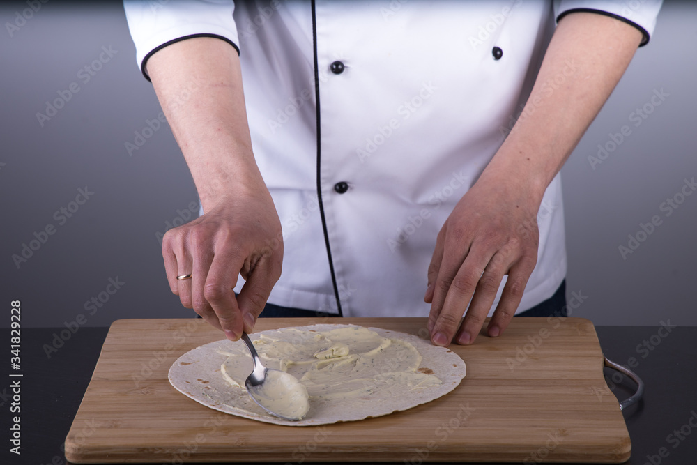 Fototapeta premium Chef cooking shawarma in restaurant kitchen5