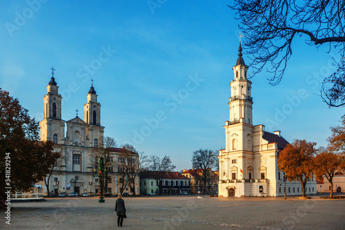 Kaunas, Lithuania, November 3, 2014. Town hall square in Kaunas