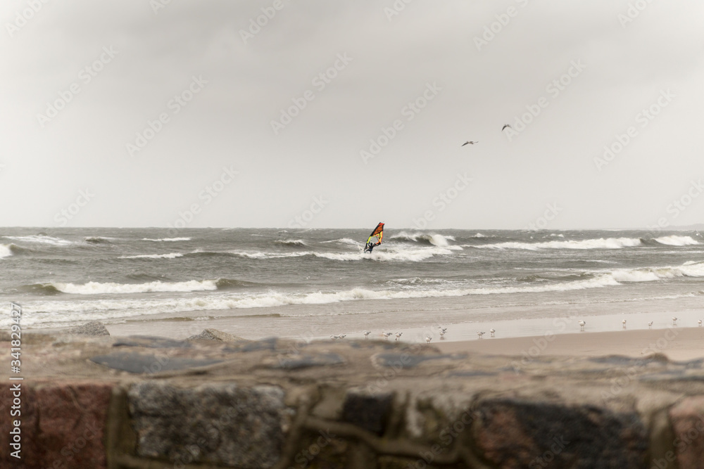 winter windsurfing on Baltic Sea