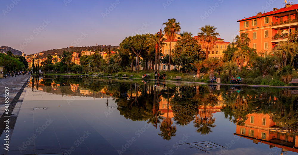 Reflecting fountain on Promenade du Paillon in Nice France