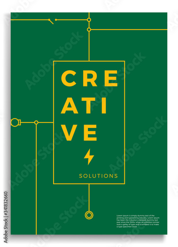 Electricity cover. Abstract technology circuit board, voltage scheme Vector background illustration. Poster with abstract line shapes. Banners and cover Vector illustration