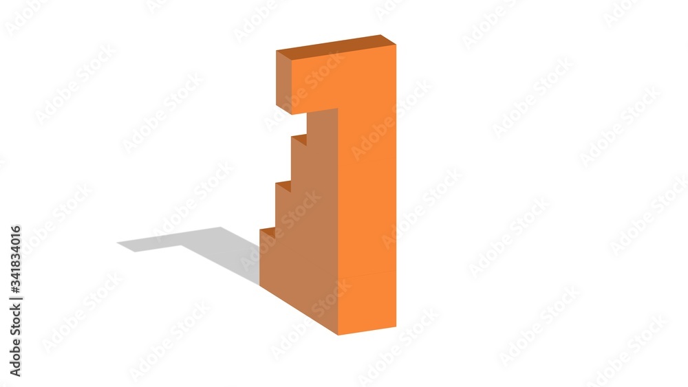 3D NUMBER MADE OF TERRACE ORANGE BLOCKS : 1 ONE 3D NUMBER MADE OF TERRACE ORANGE BLOCKS : 1 ONE