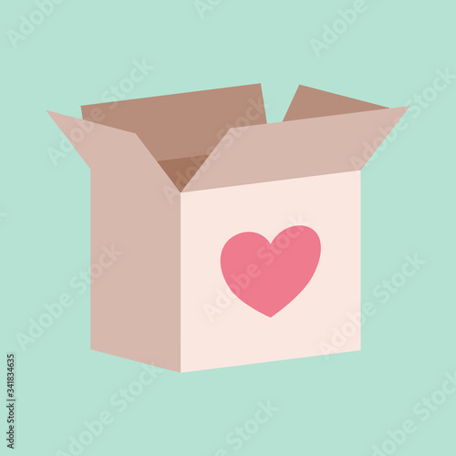 Cardboard box with a love heart on it for donating or giving concept to help those affected by COVID-19 pandemic