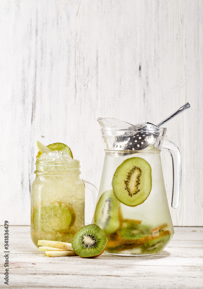 Authentic Mexican drinks Aguas Fresca made with mixed kiwi and green