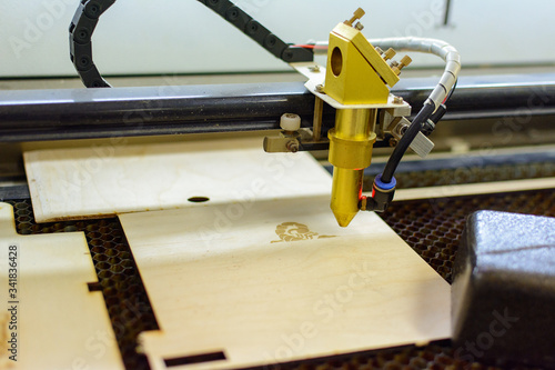 Obraz na plátně wood engraving laser burning machine, industrial laser cutter, image transfer