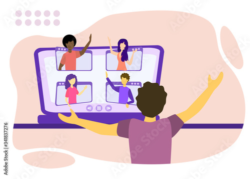 Online friends lifestyle. Generation Z vector illustration. Flat virtual online conversation messaging concept persons. New and modern demography trend with progressive youth gen. Technology influence