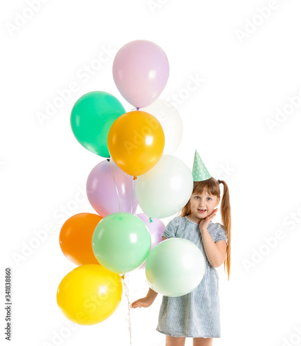 Little girl celebrating Birthday on white background © Pixel-Shot