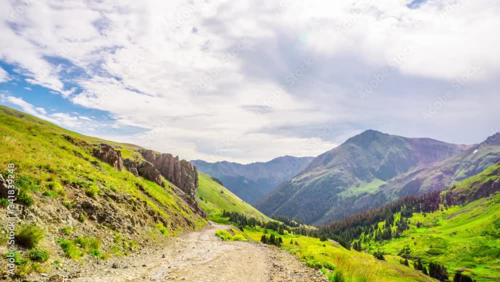 Cinnamon Pass Colorado Jeep road back country sun flare Time Lapse 4k Cinnamon Pass Colorado Jeep road back country sun flare Time Lapse 4k