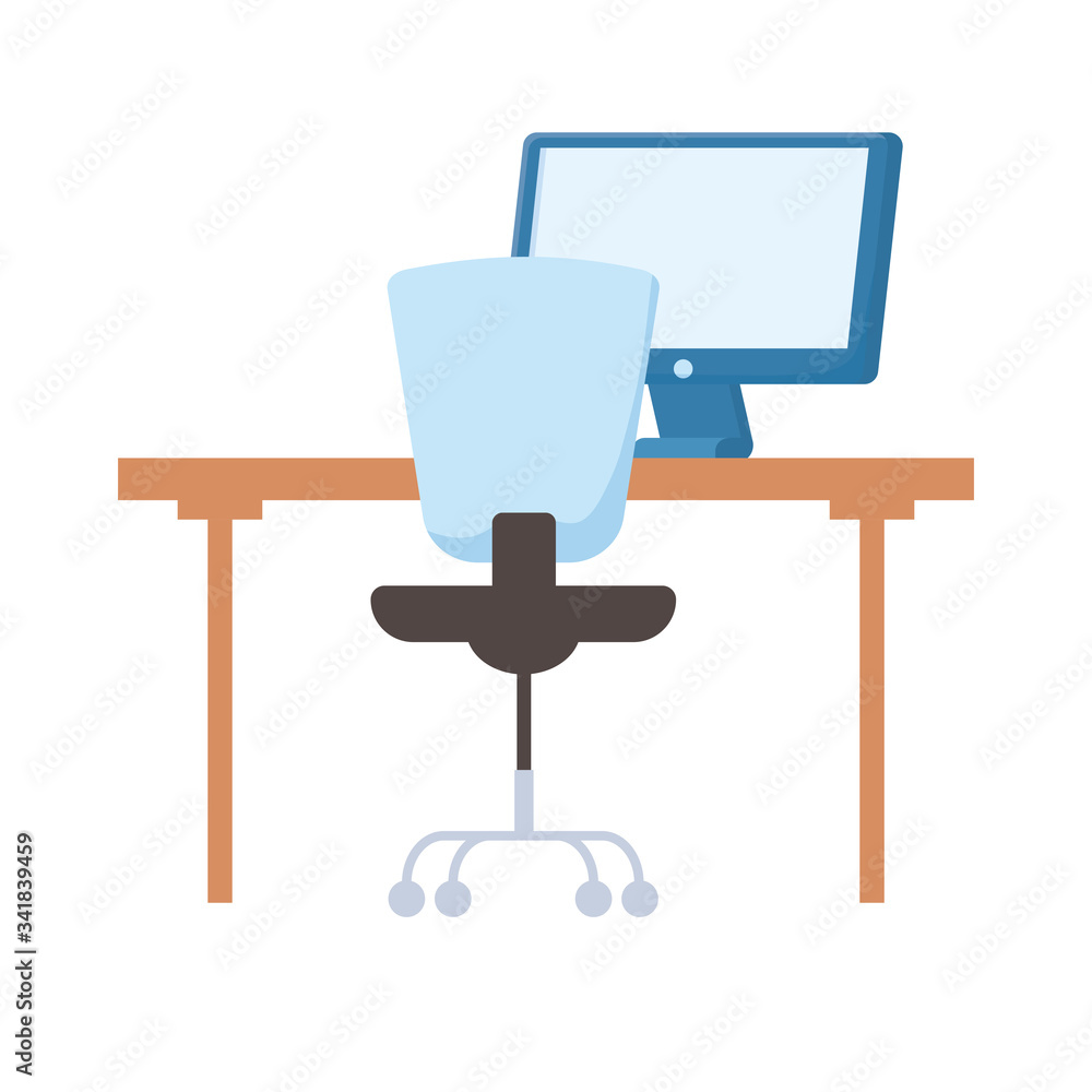 Isolated office chair desk and computer vector design Isolated office chair desk and computer vector design