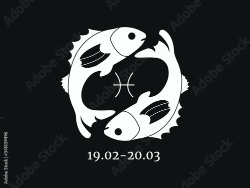 Pisces. Vector illustration of the astrological sign of Aquarius. Zodiac. Horoscope Minimalism, classic color, black and white