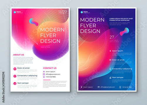 Liquid Abstract Flyer Design. Dark Fluid Dynamic Graphic Element for Modern Brochure, Banner, Poster, Flyer or Presentation Template with Line Pattern Background. Color Flow Flier Frame illustration.