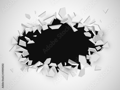 Broken wall with space for text. Abstract vector explosion.
