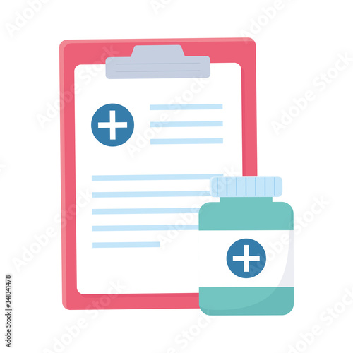 Isolated medical history and medicine jar vector design
