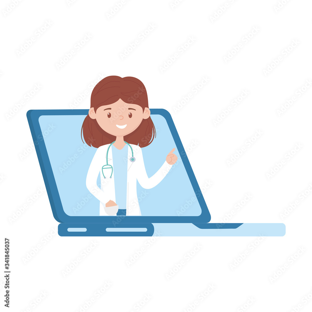 Isolated woman doctor and laptop vector design Isolated woman doctor and laptop vector design