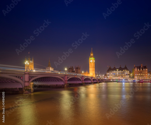 Big Ben and Westminster bridge at night  Big Ben and The Westminster Bridge at sunset The icon of London  UK