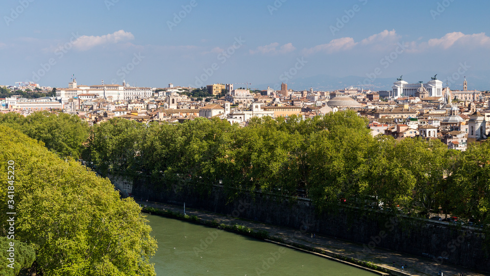 View of the historical center of Rome with the classic historical buildings. Italy
