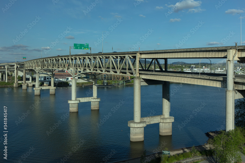freeway bridge crossing willamette river in Portland