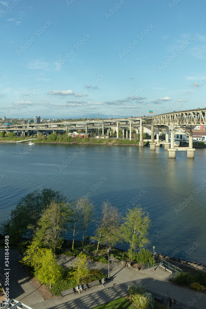 freeway bridge crossing willamette river in Portland