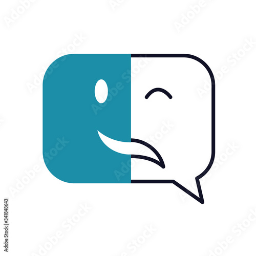 Mental health, bipolar disorder concept, speech bubble with sad and happy emotions, half line half color style