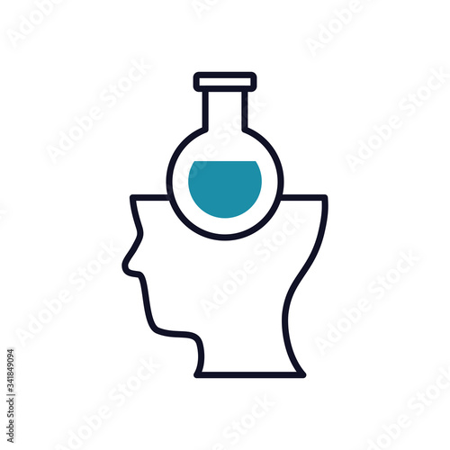 mental health concept, chemical flask on head icon, half line half color style