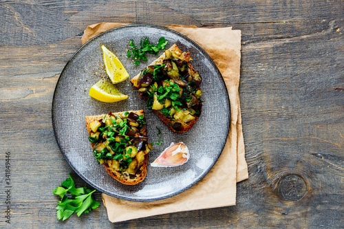 Aubergine salad on bread