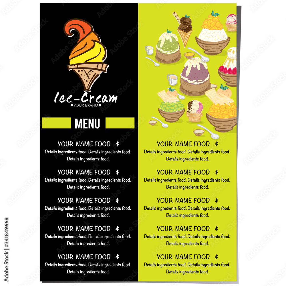 menu template Ice cream dessert restaurant brand design 