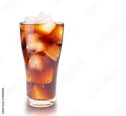 Cola with ice cubes on white background. (clipping path)