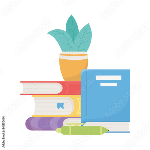 Isolated school books and plant vector design