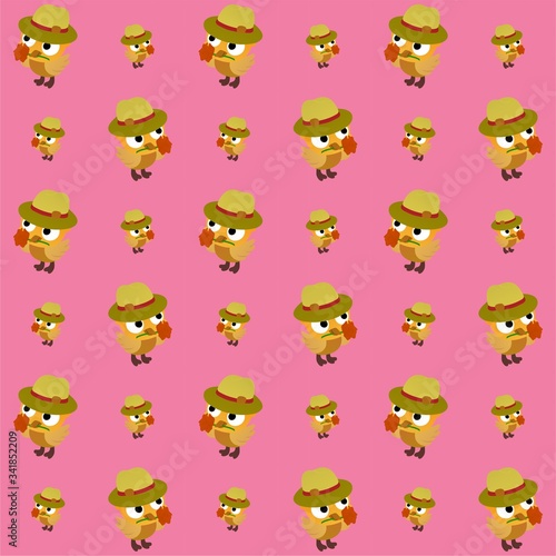 Yellow Bird Wearing a Hat And Carrying Flowers in its Beak Cute Illustration  Cartoon Funny Character  Pattern Wallpaper 