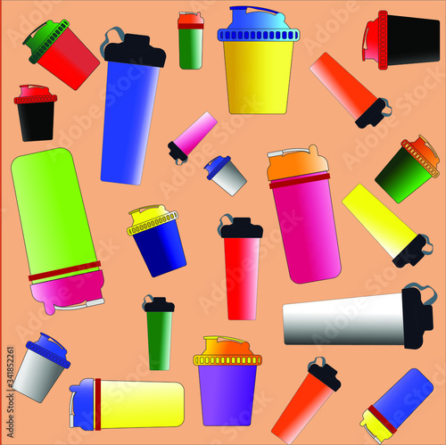 a set of shakers for sports nutrition of different colors and shapes