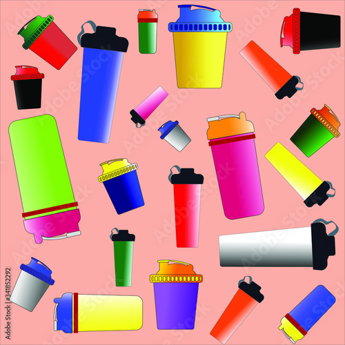 a set of shakers for sports nutrition of different colors and shapes