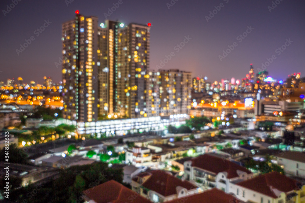 Blurred abstract background of light lines from the capital's residences in condominiums, offices, street lights from shopping malls, nighttime beauty