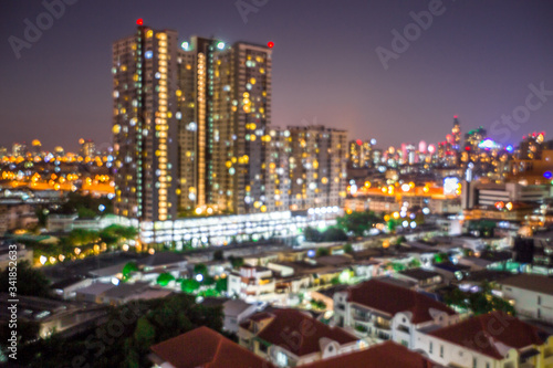 Blurred abstract background of light lines from the capital's residences in condominiums, offices, street lights from shopping malls, nighttime beauty