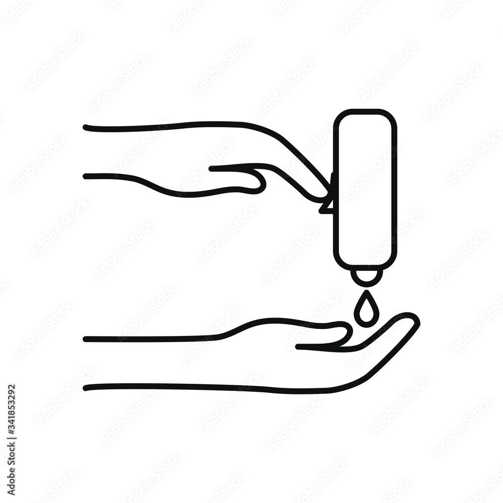 hands with soap dispenser icon, line style hands with soap dispenser icon, line style