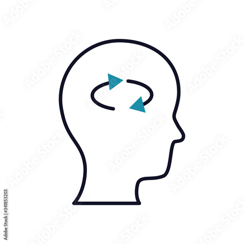 mental health concept, head with sync arrows icon, half line half color style