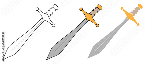 sword vector design. black and white. digital hand drawn. grain texture