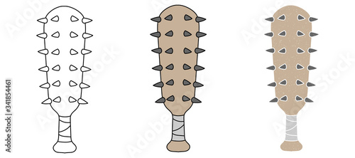 wooden club vector design. black and white. digital hand drawn. grain texture