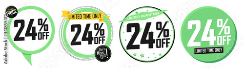 Set Sale 24% off banners, discount tags design template, promo app icons, vector illustration