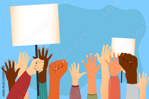 People with posters. Hands. Demonstration. Protest. Support.