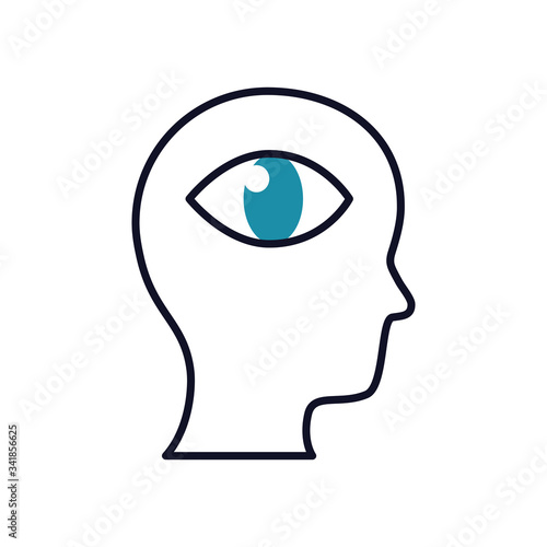 Mental health concept, Eye Inside Human Head icon, half line half color style