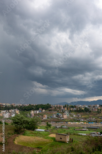 The city of Kathmandu  Nepal under the storm clouds of monsoon season.