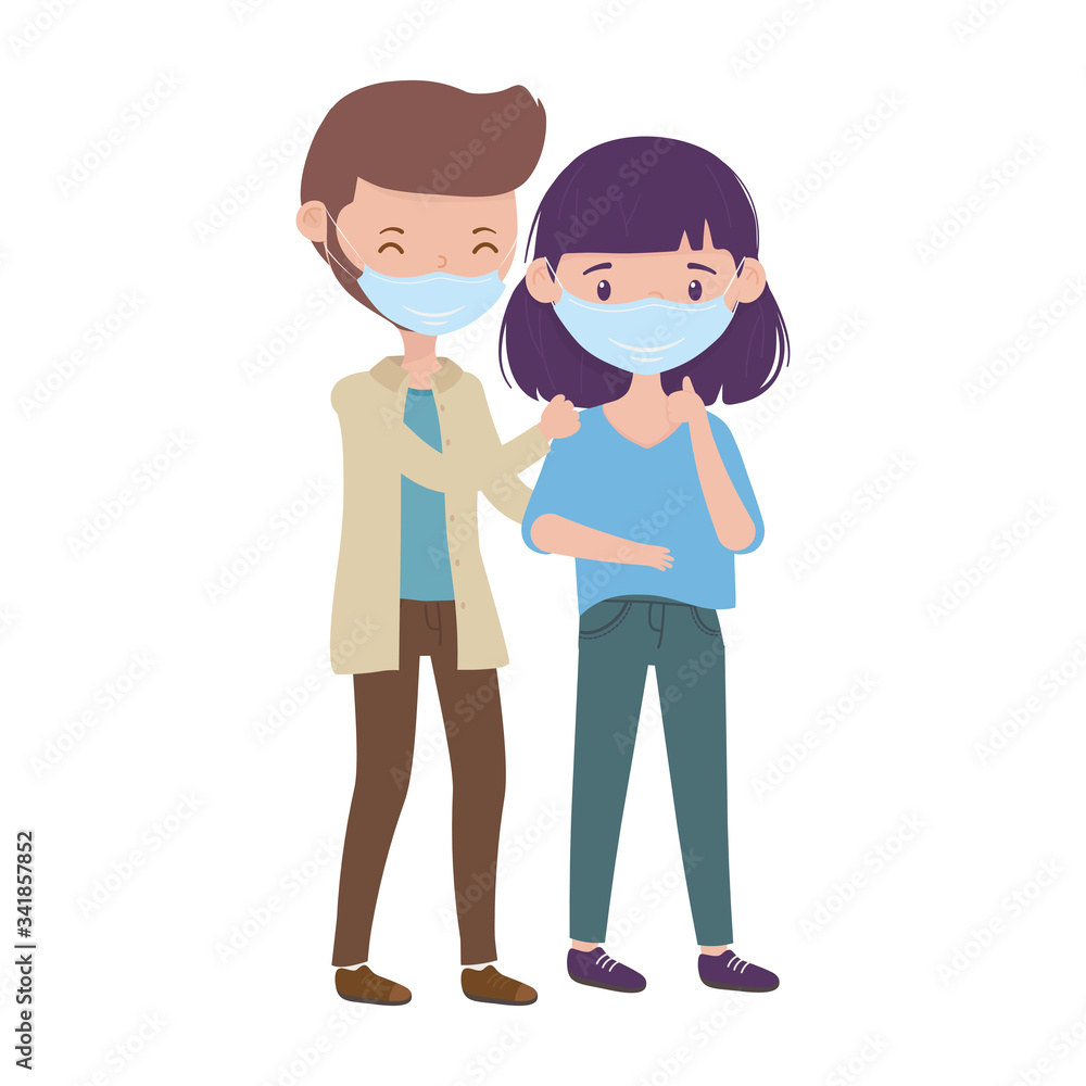 Isolated man and woman with mask vector design