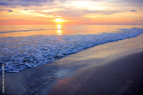 Sea or beach on twilight sky and on the sunset for background.